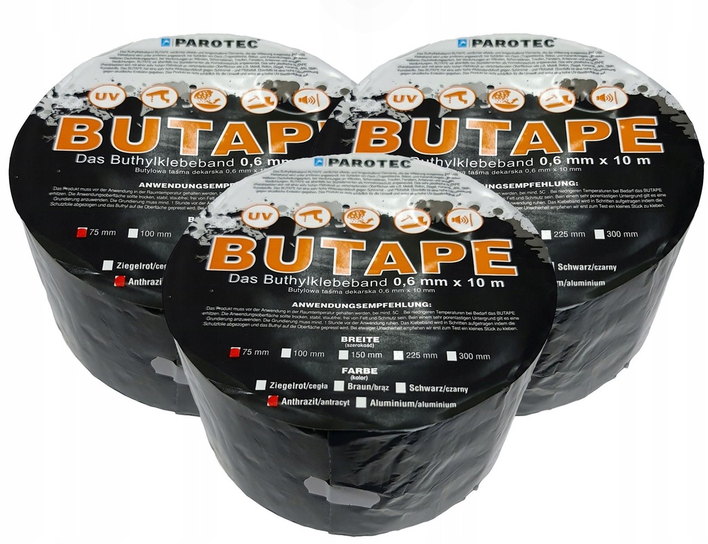 3x BuTape Taśma Dekarska BUTYLOWA 100mm GRAFIT