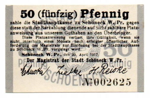 SKARSZEWY Schöneck 50 Pfg 1917 szaroniebieski