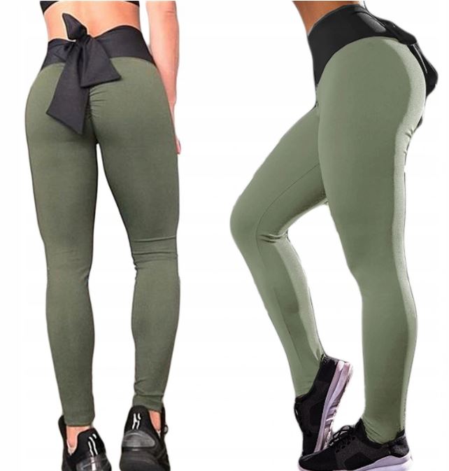 LEGGINSY WIĄZANE KOKARDA PUSHUP WYSOKI STAN 7177 L