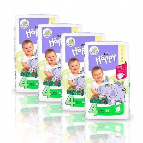 4x Pieluszki Happy New Flexi Fit Maxi 66 szt.