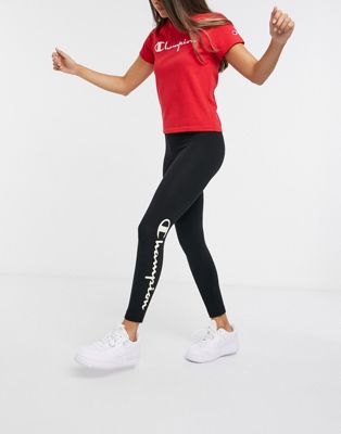 CHAMPION LEGGINSY SPORTOWE CZARNE Z LOGO M DCA