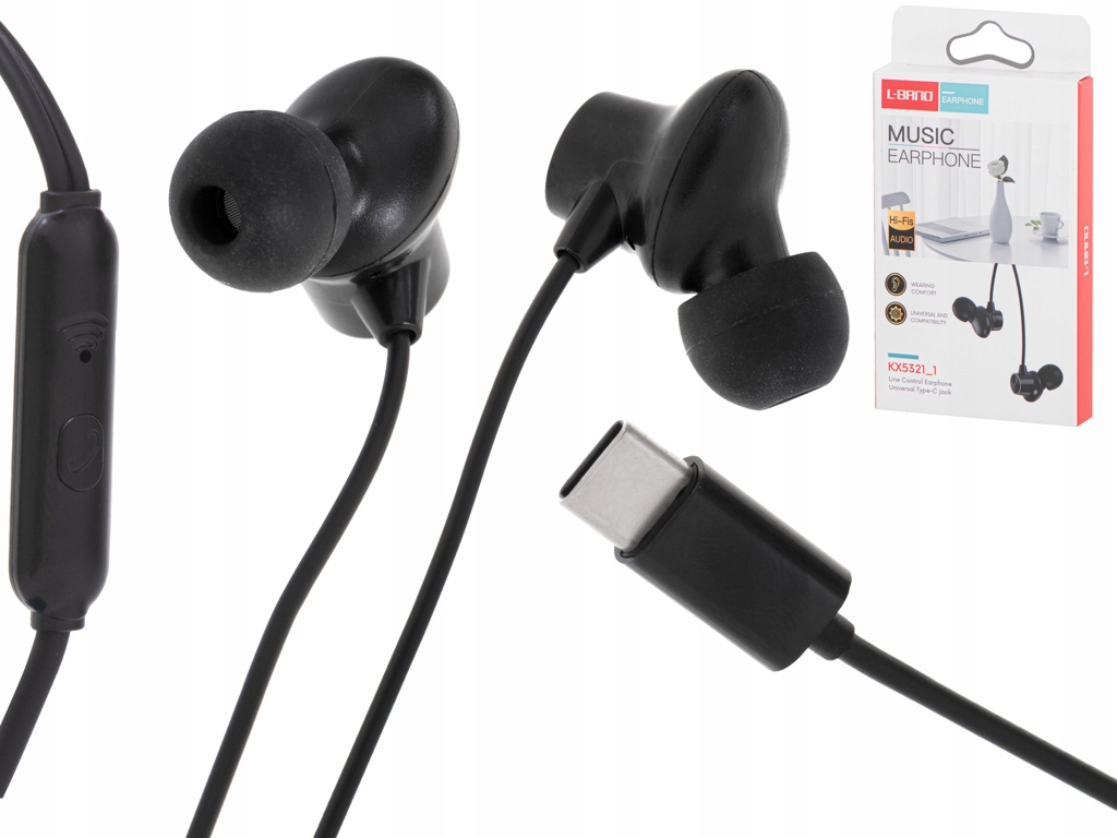 L-BRNO Słuchawki douszne przewodowe z mikrofonem typu c EP42 USB 120cm