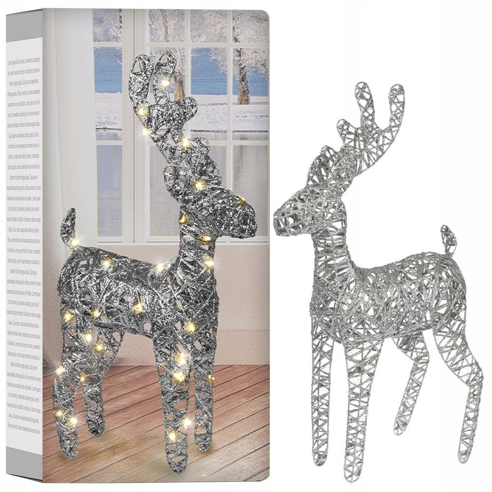 Renifer świecący srebrny 60 LED 65 cm