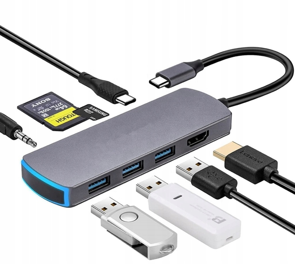 Купить ХАБ USB-C HDMI 4k 3x USB 3.0 Разъем SD 3,5 мм PD 100 Вт: отзывы, фото, характеристики в интерне-магазине Aredi.ru