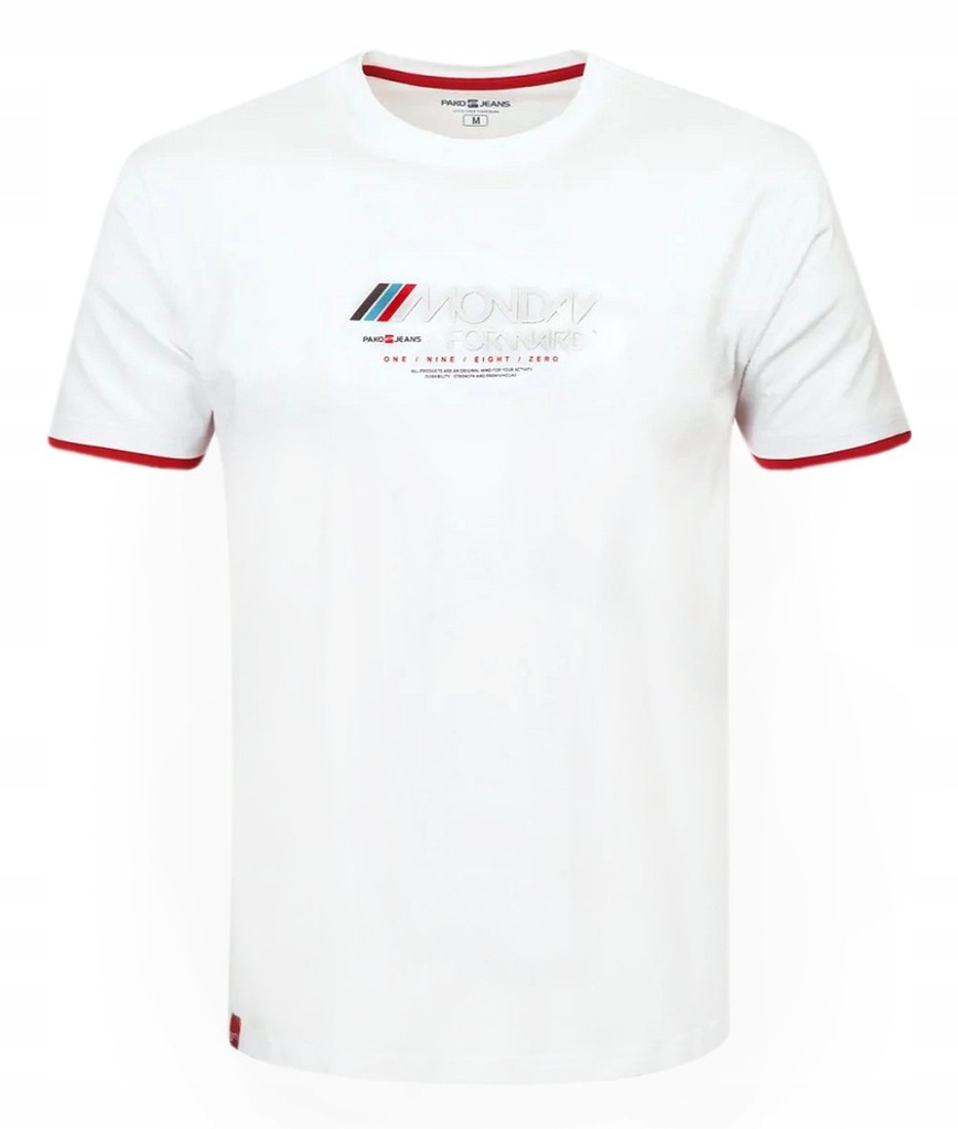 Koszulka Męska (T-Shirt) - PAKO JEANS - z Nadrukiem, Biała - M