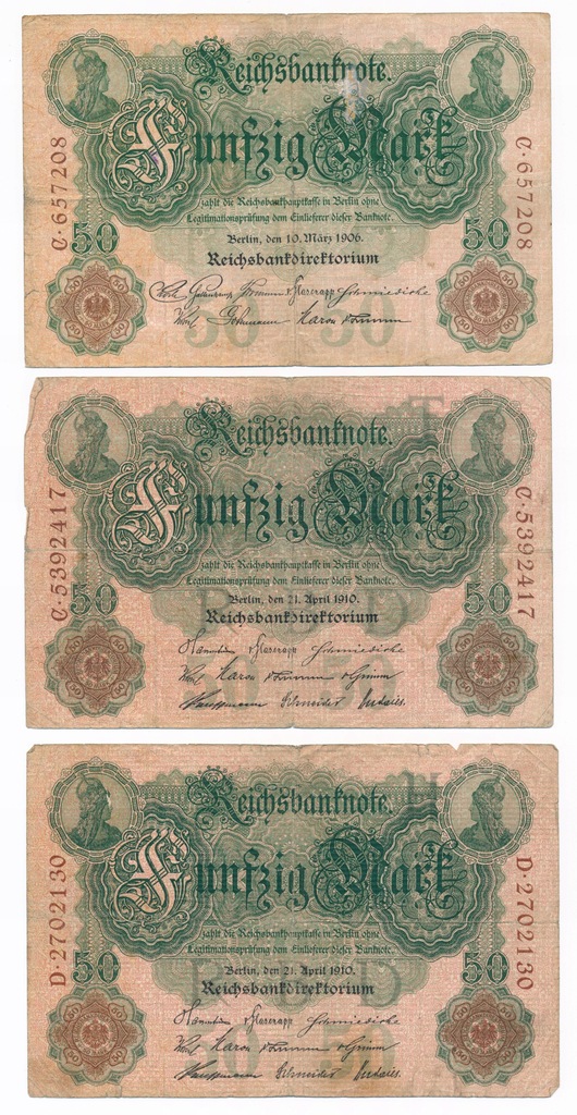 Niemcy, 50 marek 1906, 50 marek 1910, Zestaw 3 sztuki
