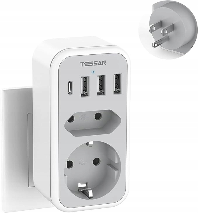 Adapter przejściówka USA 3xUSB 1xUSBC ładowarka