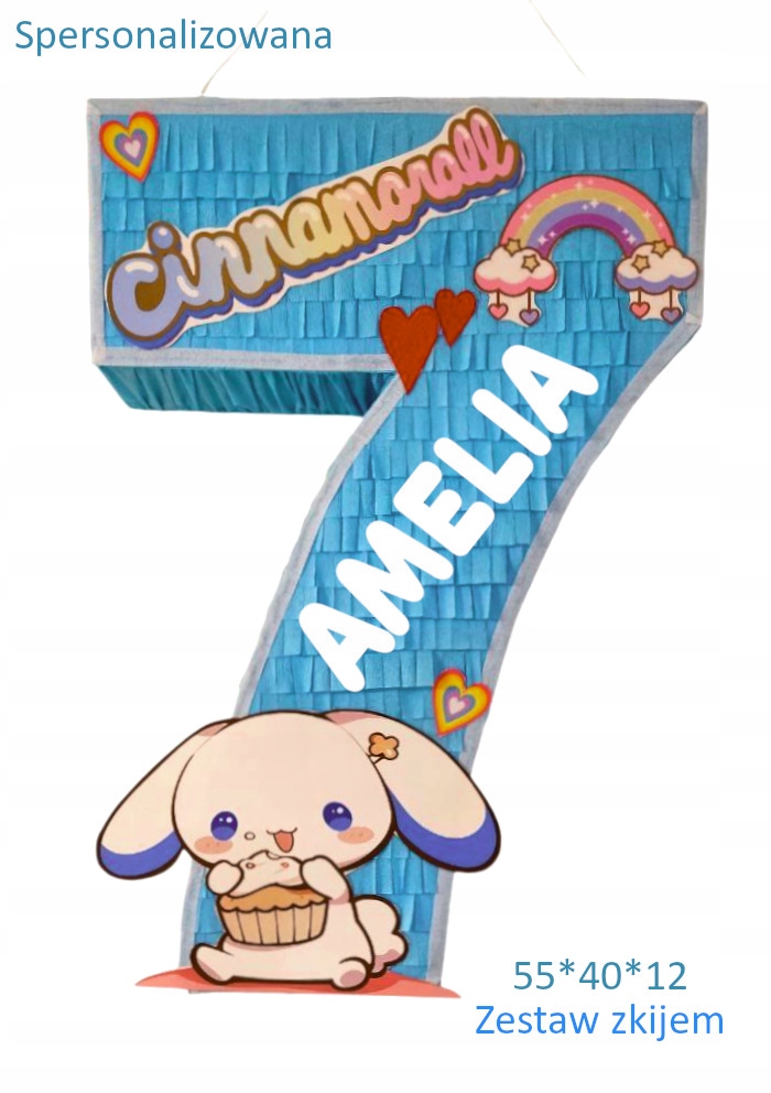 Piniata numer 7 (dowolny nr) / Cinnamoroll spersonalizowana.Konfetti gratis