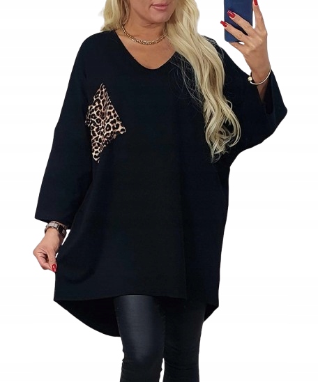 LUŹNA KOBIECA TUNIKA BLUZKA PLUS SIZE V dekolt XL/XXL panterka 7/8 733