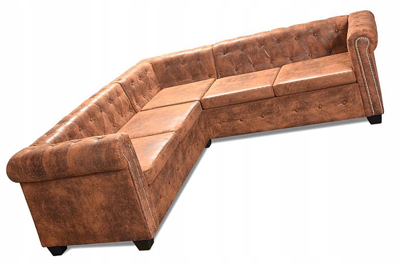 KLASYCZNY CHESTERFIELD NAROŻNIK SOFA 205 CM = RUDY