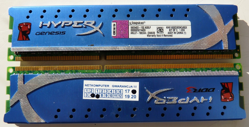 RAM DDR3 4GB (2x2GB) 1600 MHz HYPERX PC3-12800 CL9