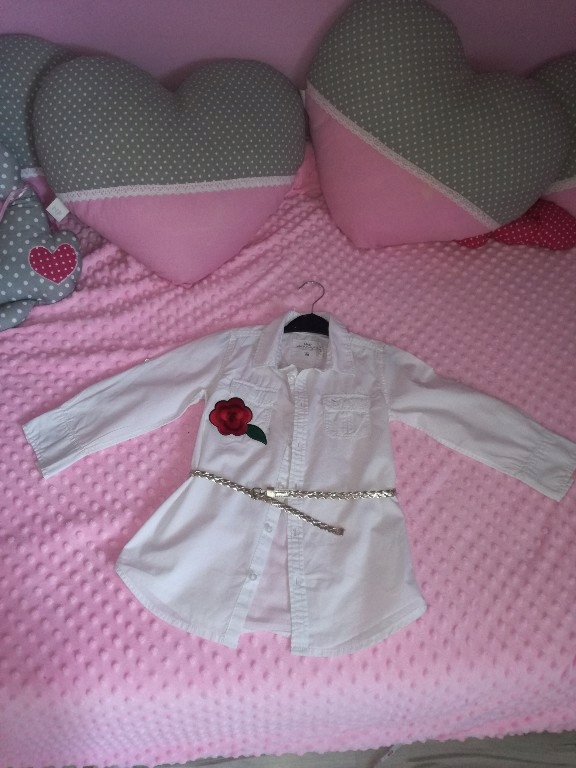 Biala tunika koszula H&M, pasek, Róża, R. 98