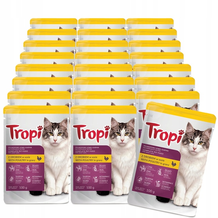 TROPI MOKRA KARMA DLA KOTA Z DROBIEM W SOSIE SASZETKI 24X100G