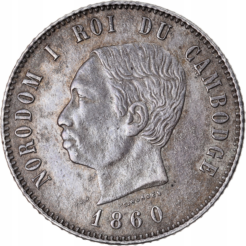 Moneta, Kambodża, 4 Francs, 1860, AU(50-53), Srebr