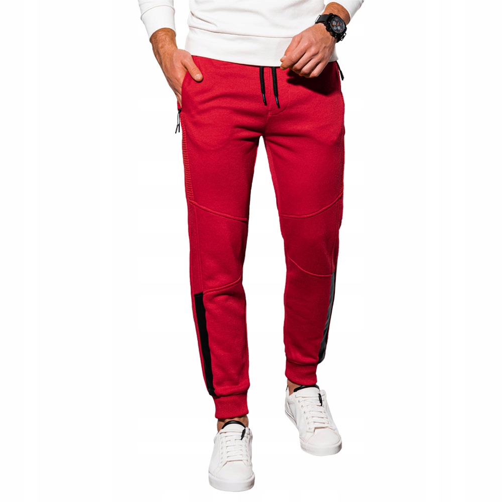 Spodnie męskie dresowe joggery P920 czerwone M