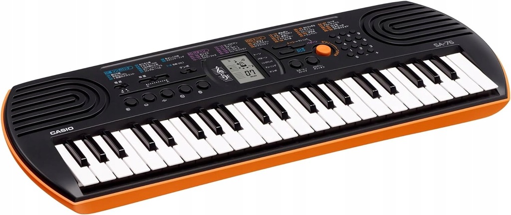 Casio SA-76 mini keyboard z 44 przyciskami, czarno-pomarańczowy
