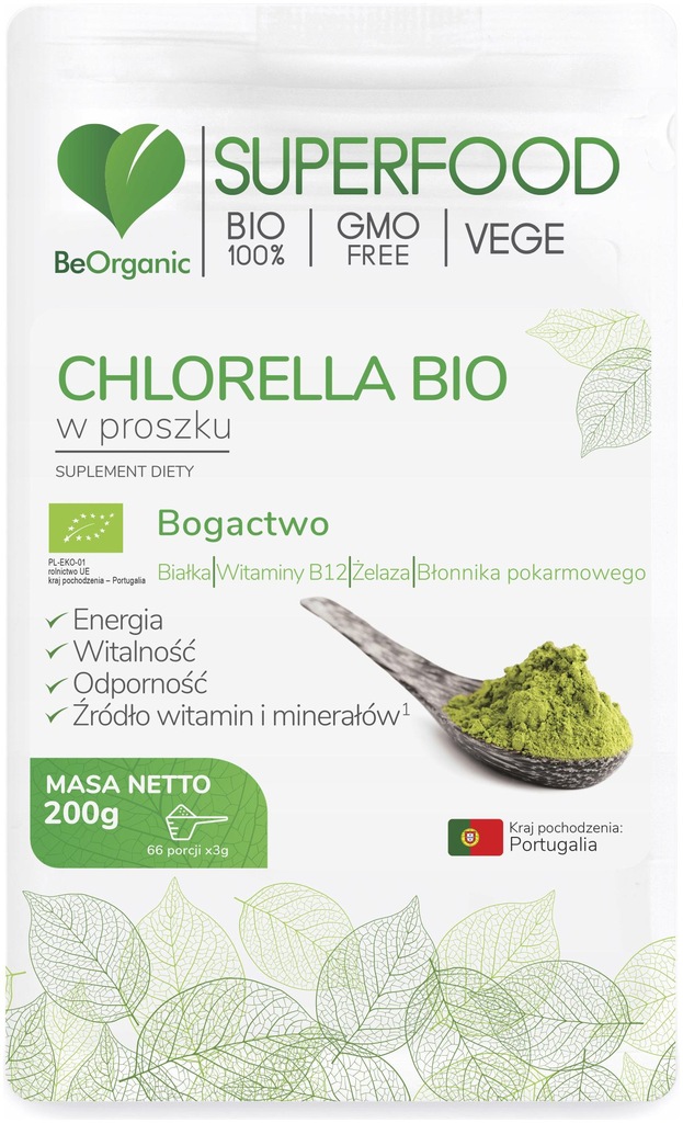 BEORGANIC Chlorella BIO ENERGIA Proszek 200g