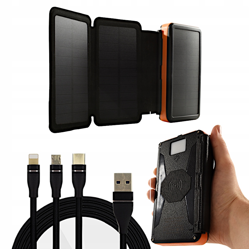 SOLARNY POWERBANK TURYSTYCZNY Z LATARKĄ+KABEL 3w1