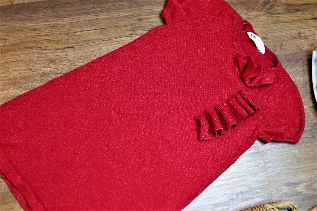 H&M czerwona sweterkowa dziewczęca tunika