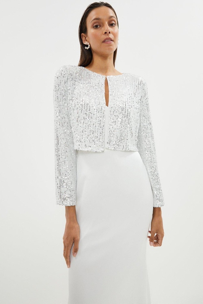 R37G005 BIAŁE BOLERKO SREBRNE CEKINY COAST M