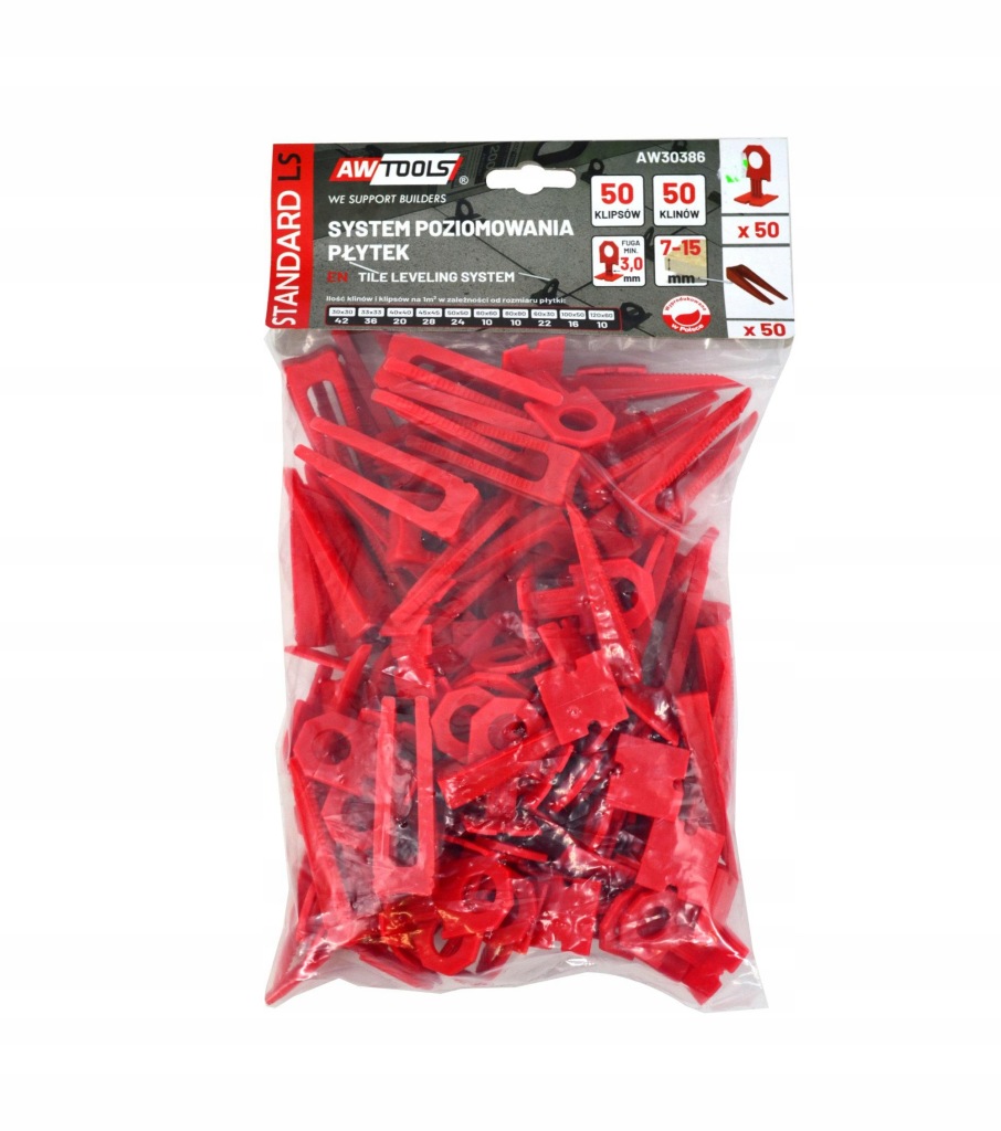 AWTOOLS SYSTEM POZIOMOWANIA PŁYTEK STANDARD 3,0mm - 7-15mm - KLIPS 50szt. +