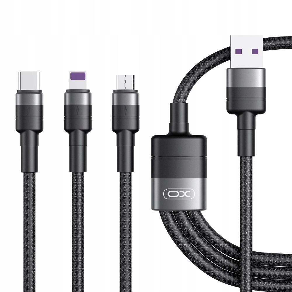 XO KABEL NB-Q191 3w1 USB/Lightning+USB-C +MicroUSB 1,2m 40W czarny
