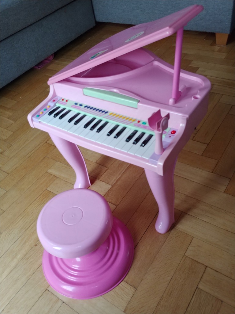 Fortepian pianino zabawka keyboard + stołek różowy