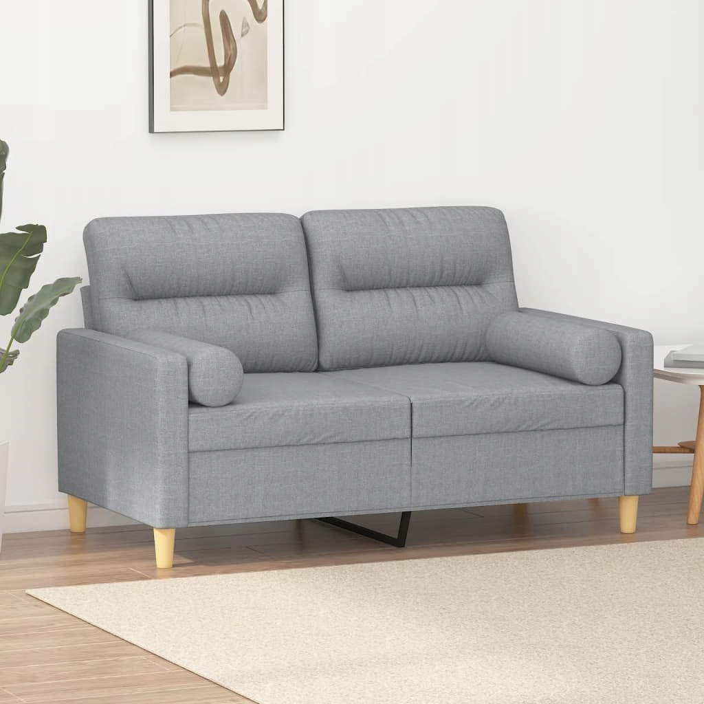 VidaXL 2-osobowa sofa z poduszkami, jasnoszara, 120 cm, tkanina