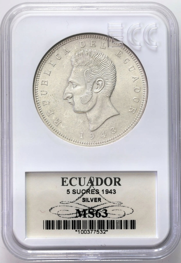 Ekwador. 5 sucre 1943 – SREBRO