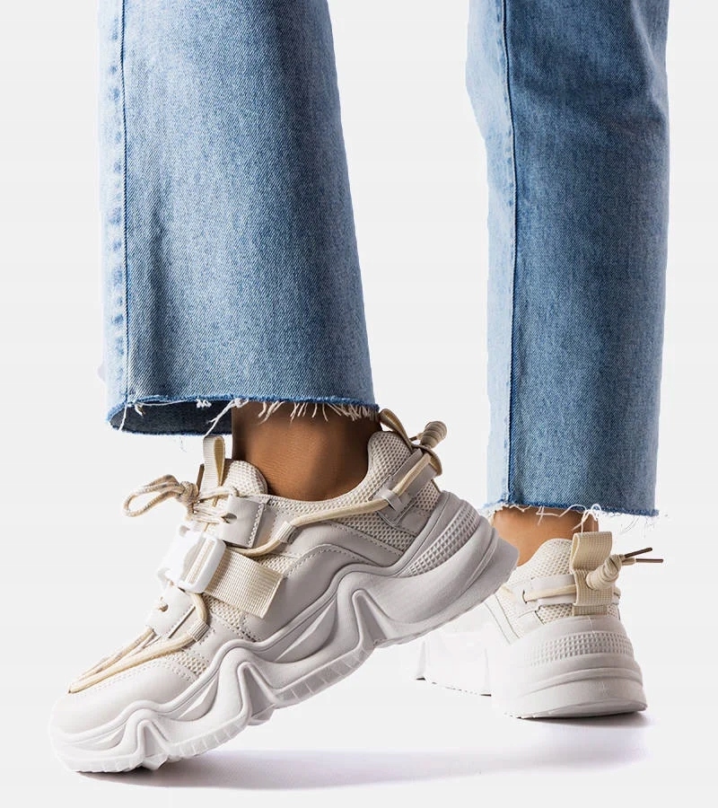 Beżowe sneakersy na masywnej podeszwie LL616 20785 rozmiar 38