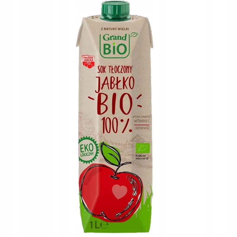 Sok jabłkowy tłoczony 100% NFC BIO 1 l Sokpol