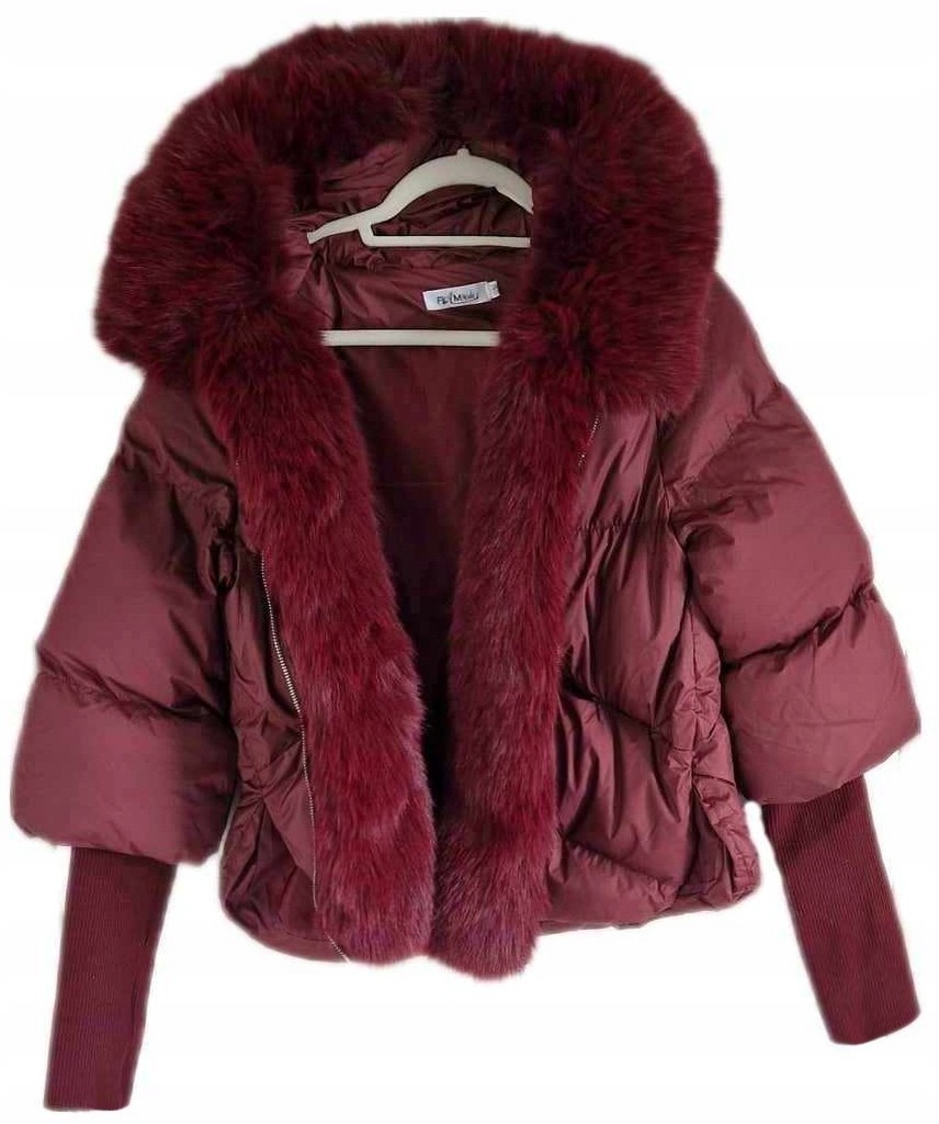 Kurtka z futerkiem ala Jenot Zimowa__Kurtka Ocieplana Futerko Burgund M/L
