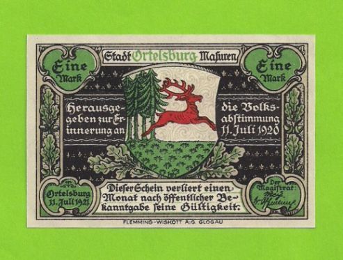 1 MARKA z 1921 r. ORTELSBURG -SZCZYTNO - Mazury