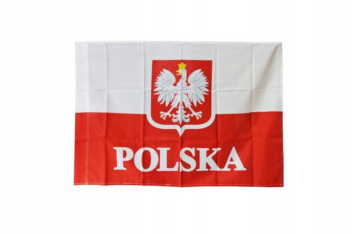 Flaga POLSKA duża 110 x80 z godłem 75x110