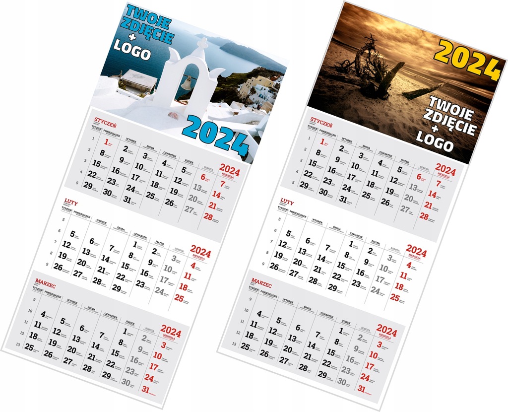 TANI Kalendarz TRÓJDZIELNY 2024 z Własnym LOGO Dowolny NADRUK - 50 sztuk