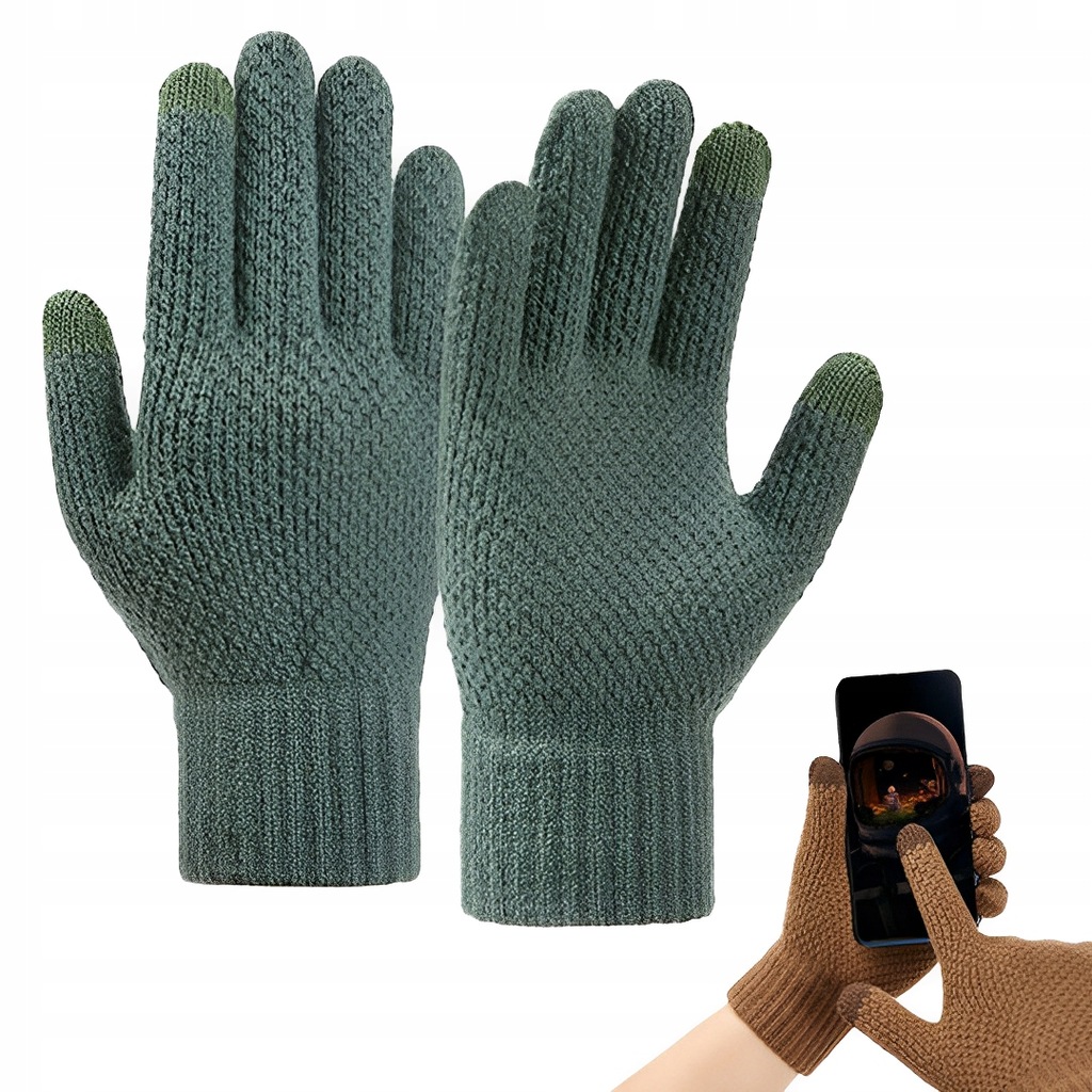 Rękawiczki dotykowe plecione do telefonu zimowe - zielone