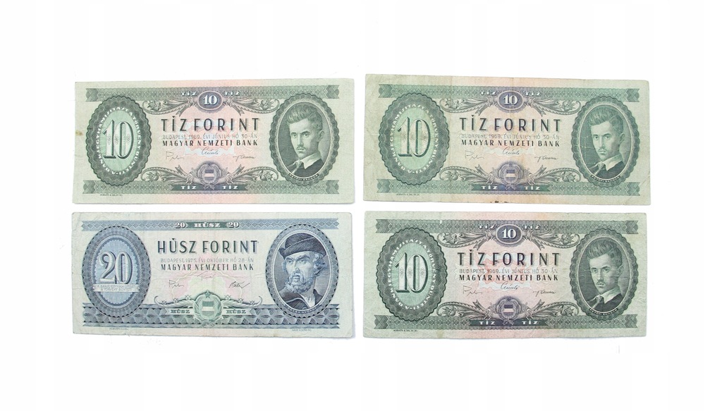 WĘGRY zestaw 1969-75 10 i 20 FORINT 4 banknoty
