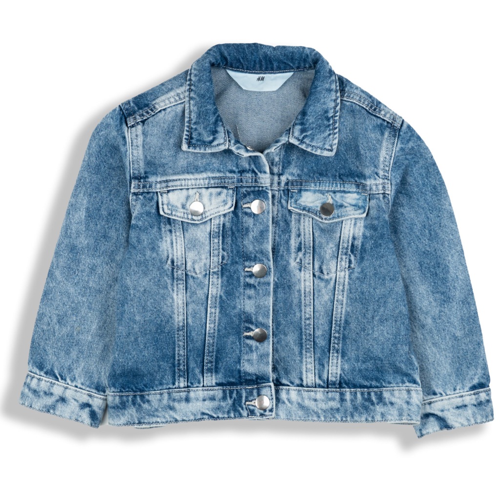 H&M Kurtka Ciemna Jeansowa Dziecięca Dziewczęca Katana Jeans Bawełna 128 cm