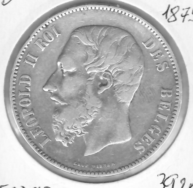 Belgia 5 Fr 1875 Leopold II Ag