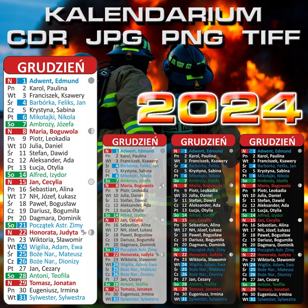 Kalendarium Strażackie 2024 Edytowalne Edycja A4 A0 CDR TIFF PNG JPG EPS