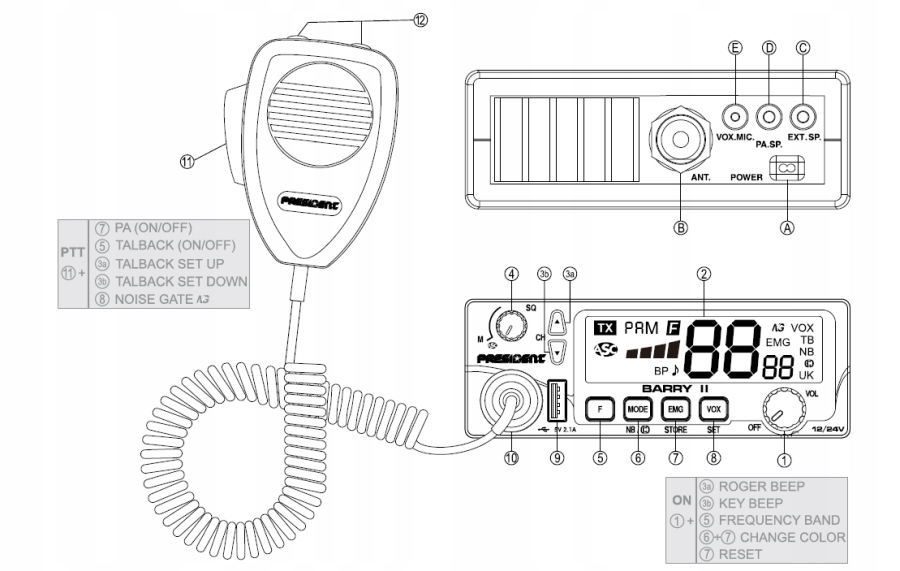 Купить ПРЕЗИДЕНТ CB RADIO БАРРИ ASC NB СО СВОБОДНОЙ АНТЕННОЙ: отзывы, фото, характеристики в интерне-магазине Aredi.ru