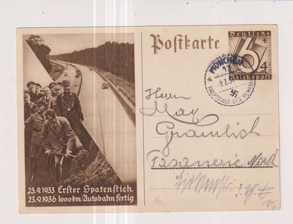 Niemcy III Rzesza postkarte Hitler Mi P 263 kasowany