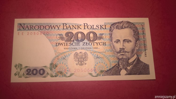 200zł z PRL u w bankowym stanie - 1988r. seria EE