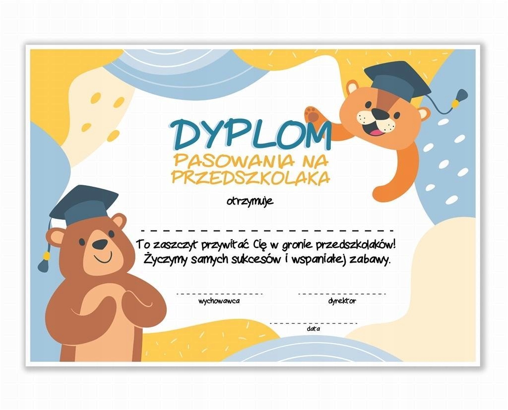 DYPLOM A4 PASOWANIA NA PRZEDSZKOLAKA - MIŚKI 20SZT