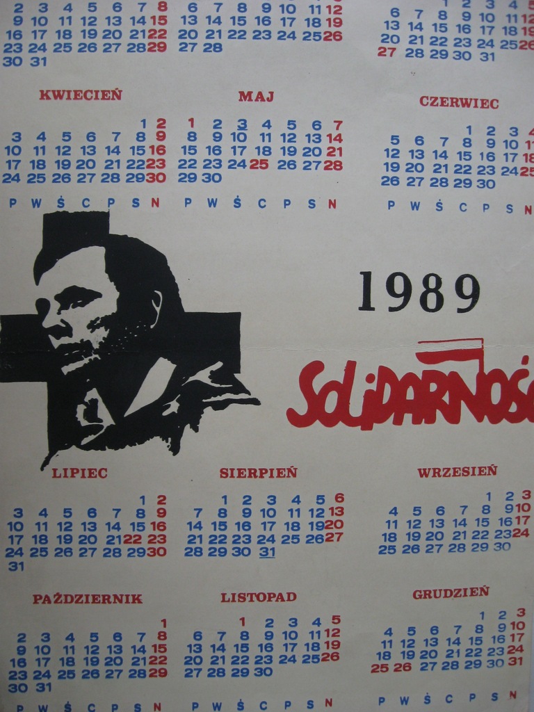 Kalendarz Solidarność Popiełuszko na 1989