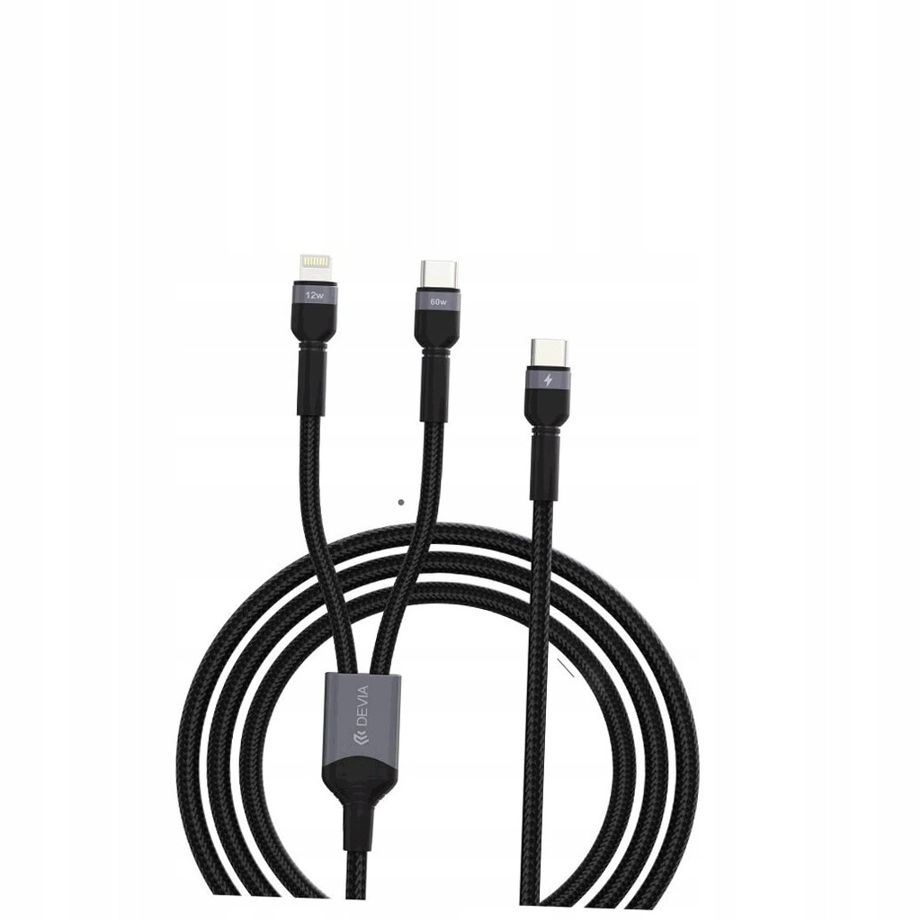 DEVIA KABEL 2W1 EXTREME EC648 USB-C+USB-C - LIGHTNING 1,2 M 3A CZARNY