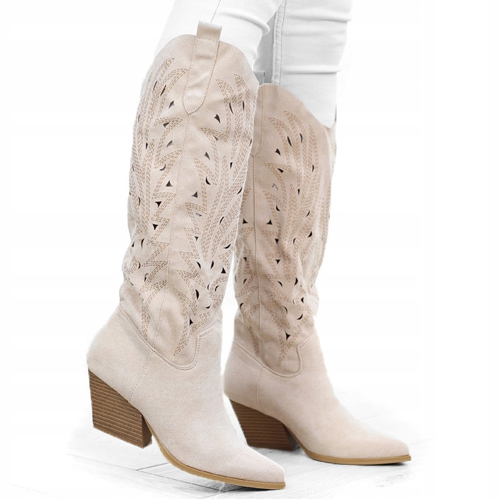 kuumi ページ Beżowe kozaki ażurowe wiosenne kowbojki 8576A r.36