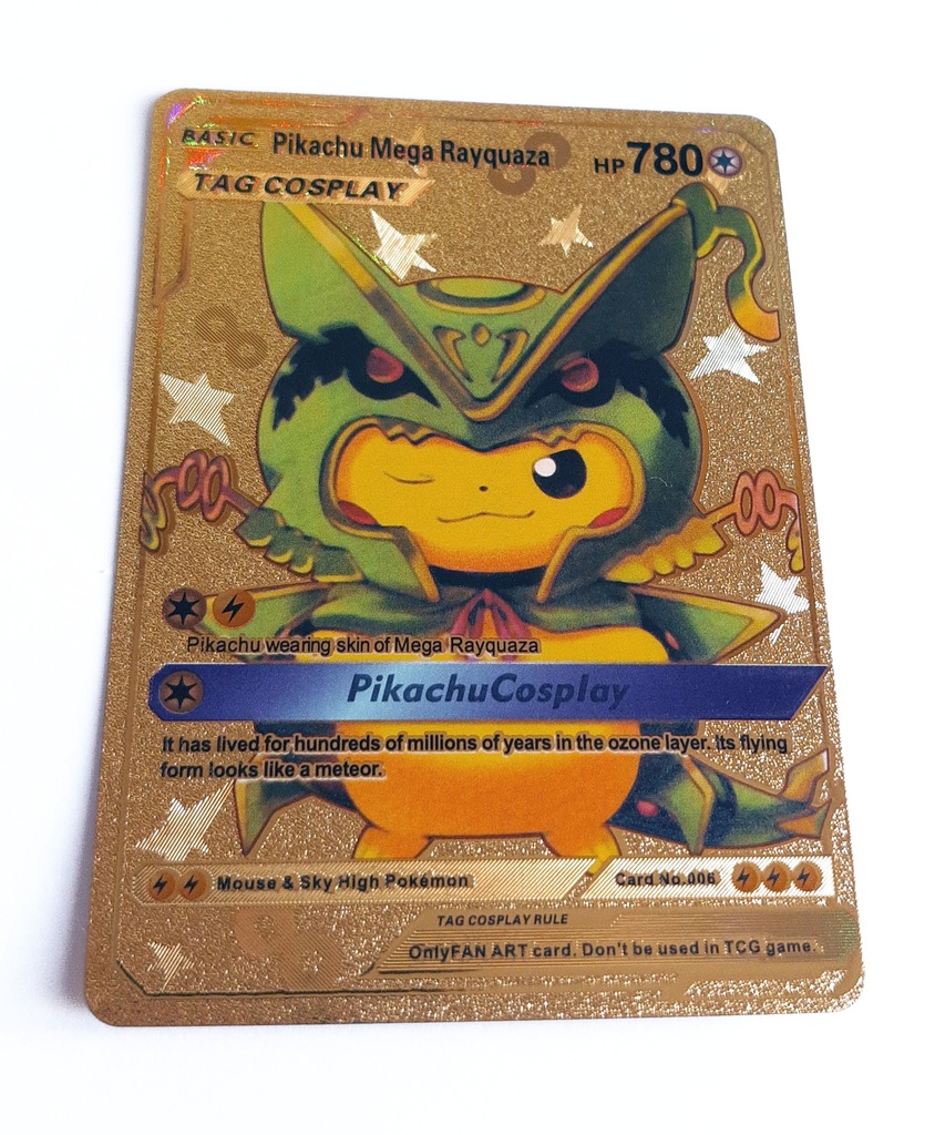 Pokemon Pikachu Cosplay Mega Rayquaza Złota Karta