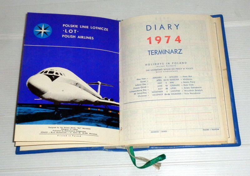 PLL LOT - stary kalendarz z 1974r (terminarz ).