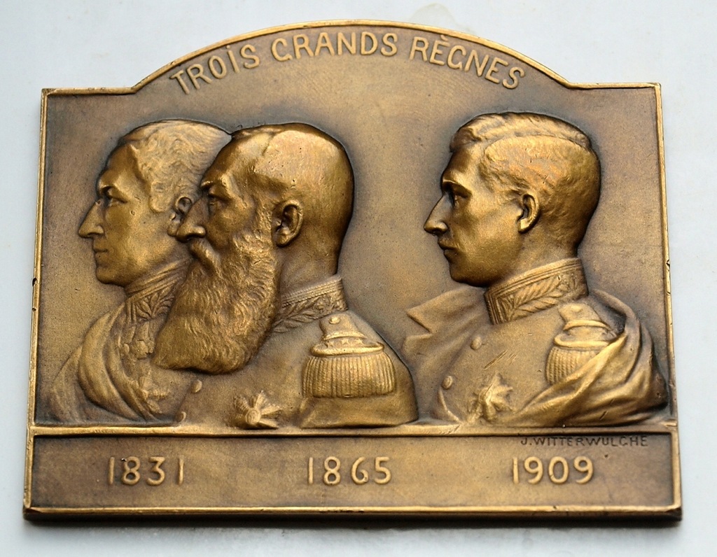 KRÓLOWIE BELGIJSCY medal plakieta 6x5 cm BRĄZ 1915